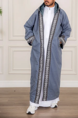 فروه شتوي رجالي وجهين دبل فيس بقبعة و جيوب من الأمام بتصميم تراثي