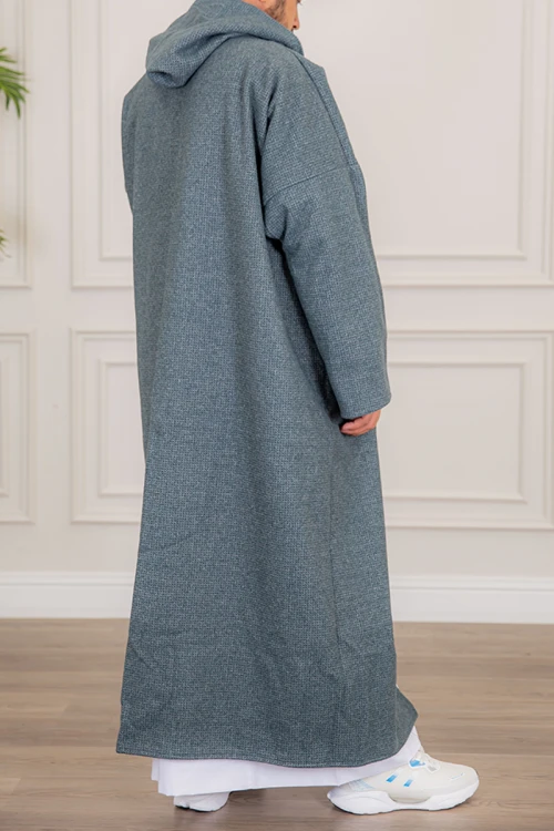 فروه شتوي رجالي وجهين دبل فيس بقبعة و جيوب من الأمام بتصميم تراثي