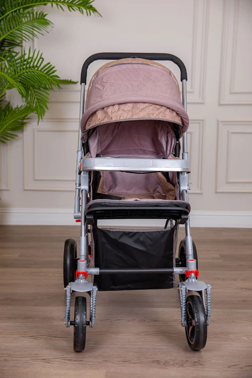 عربة أطفال خفيفة الوزن لون لحمي قابلة للطي و التعديل مع سلة تخزين مريحة