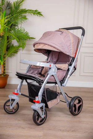 عربة أطفال خفيفة الوزن لون لحمي قابلة للطي و التعديل مع سلة تخزين مريحة 