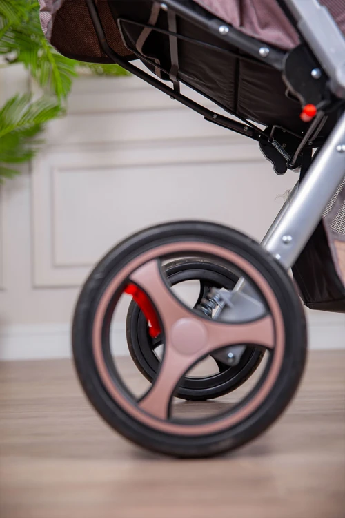 عربة أطفال خفيفة الوزن لون لحمي قابلة للطي و التعديل مع سلة تخزين مريحة