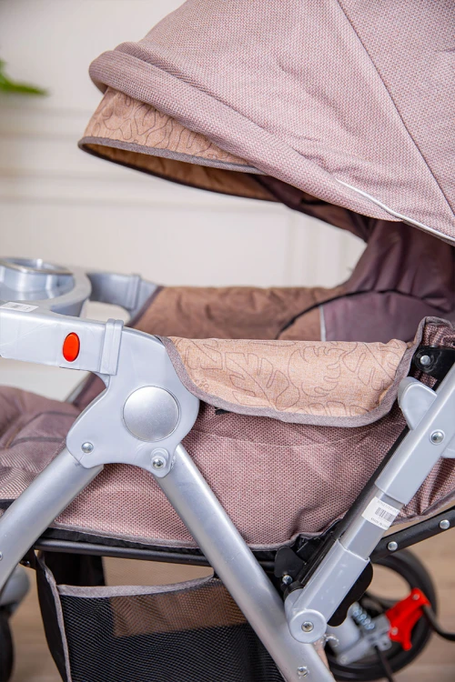 عربة أطفال خفيفة الوزن لون لحمي قابلة للطي و التعديل مع سلة تخزين مريحة