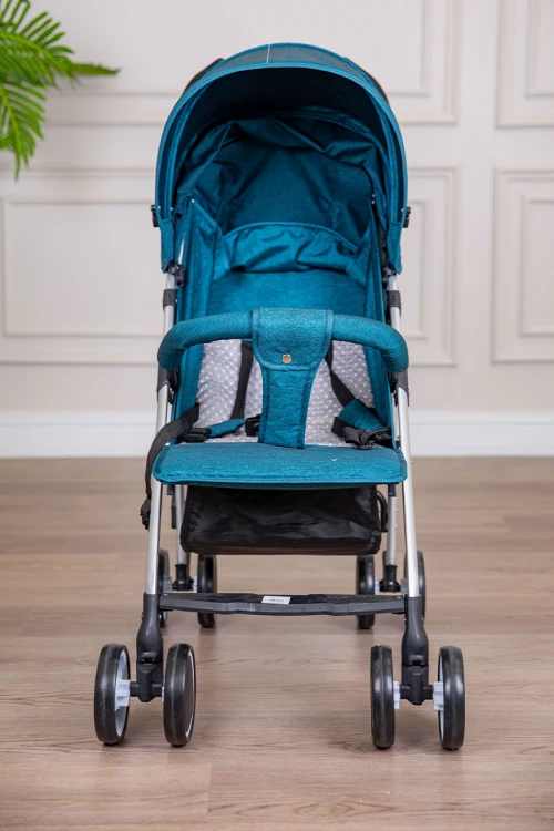 عربة أطفال خفيفة الوزن لون تركواز غامق قابلة للطي و التعديل مع سلة تخزين مريحة