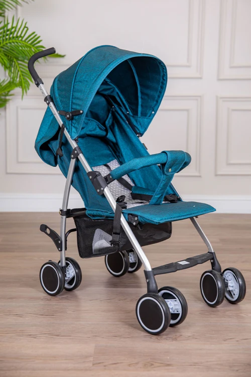عربة أطفال خفيفة الوزن لون تركواز غامق قابلة للطي و التعديل مع سلة تخزين مريحة