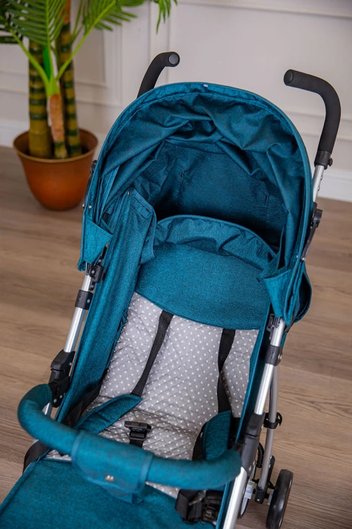 عربة أطفال خفيفة الوزن لون تركواز غامق قابلة للطي و التعديل مع سلة تخزين مريحة