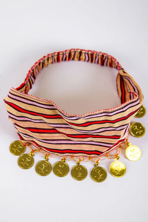 ربطة شعر تراثية ملونة مزينة بجنيهات ذهبية