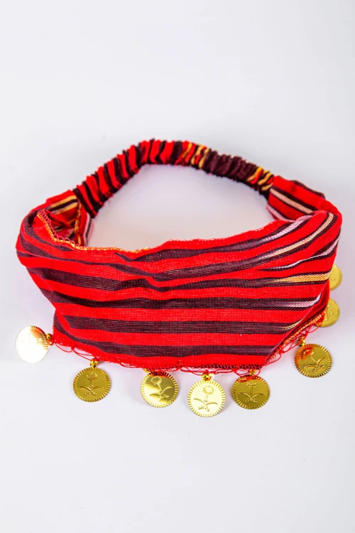 ربطة شعر تراثية ملونة مزينة بجنيهات ذهبية