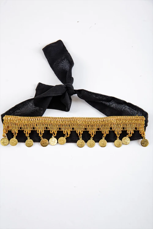 ربطة رأس تراثية لون أسود مزينة بجنيهات ذهبية