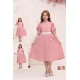 فستان بناتي لون وردي بياقة عالية و أزرار من الأمام و حزام من الخصر