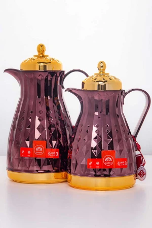 طقم 2 ترامس للقهوة و الشاي لون عودي و ذهبي حافظ للحرارة  بسعة 1.6 لتر