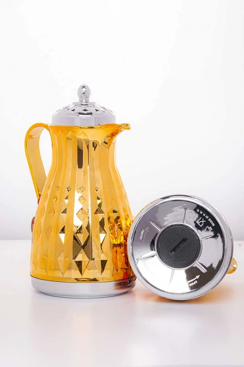 طقم 2 ترامس للقهوة و الشاي لون ذهبي و فضي حافظ للحرارة  بسعة 1.6 لتر