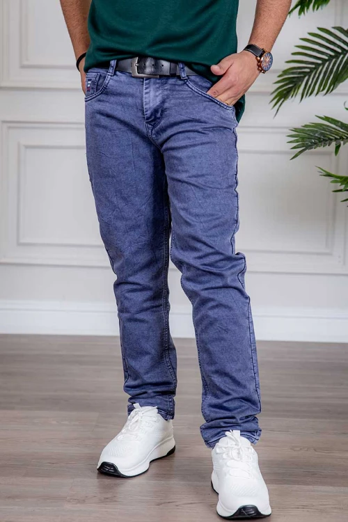 بنطلون رجالي جينز لون أزرق بجيوب من الجانبين و الخلف