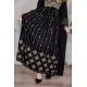 جلابية نسائية لون أسود مزينة بتطريز ذهبي بياقة دائرية و رباط على الخصر