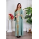 جلابية نسائية قطعتين لون تركواز فاتح بتطريز ذهبي من الأكمام و الأمام