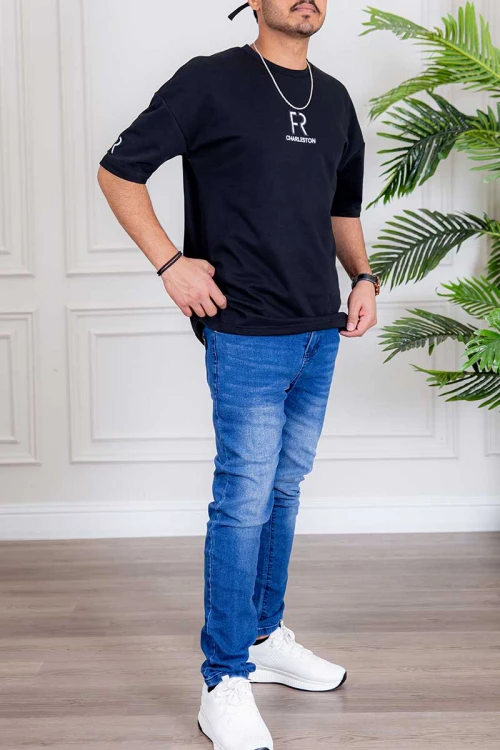 بنطلون رجالي جينز لون أزرق بجيوب من الجانبين و الخلف