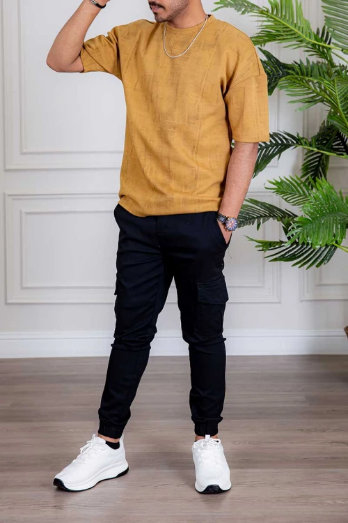 تيشيرت رجالي لون أصفر بياقة دائرية