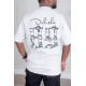 تيشيرت رجالي لون أبيض ياقة دائرية مزين بكتابات و طبعات من الأمام و الخلف