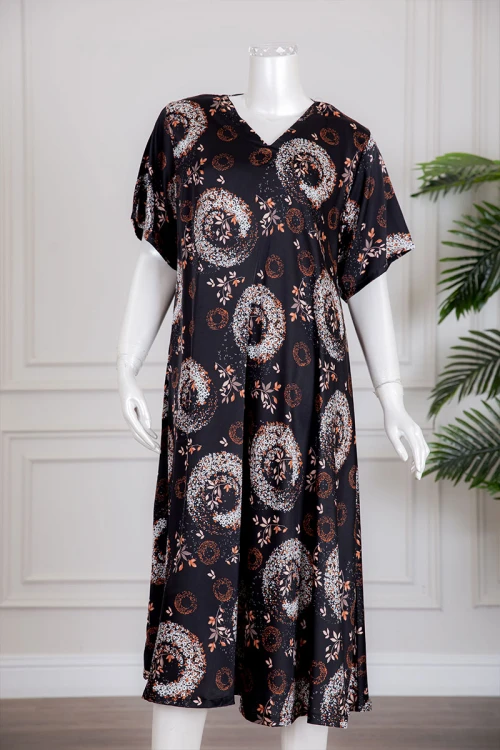 جلابية نسائية متعددة الألوان بياقة سبعة و أكمام قصيرة