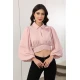 بلوزة نسائية لون وردي بياقة مطوية و أزرار و فوينكة من الأمام ذو أكمام فانوس