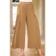 بنطلون نسائي لون بيج واسع الساقين و بخصر مرتفع مع حزام إضافي