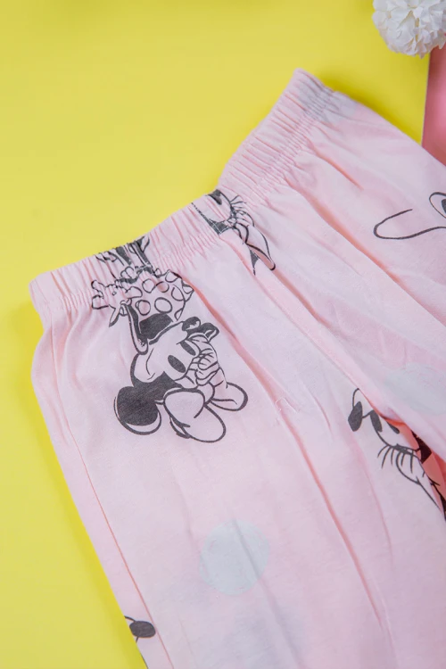 بيجامة بناتي قطعتين تيشيرت أبيض و بنطلون وردي طويل برسومات ميكي ماوس