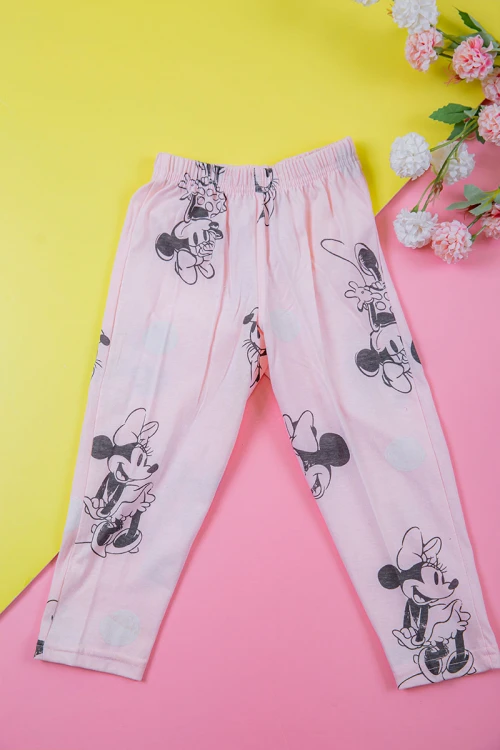 بيجامة بناتي قطعتين تيشيرت أبيض و بنطلون وردي طويل برسومات ميكي ماوس