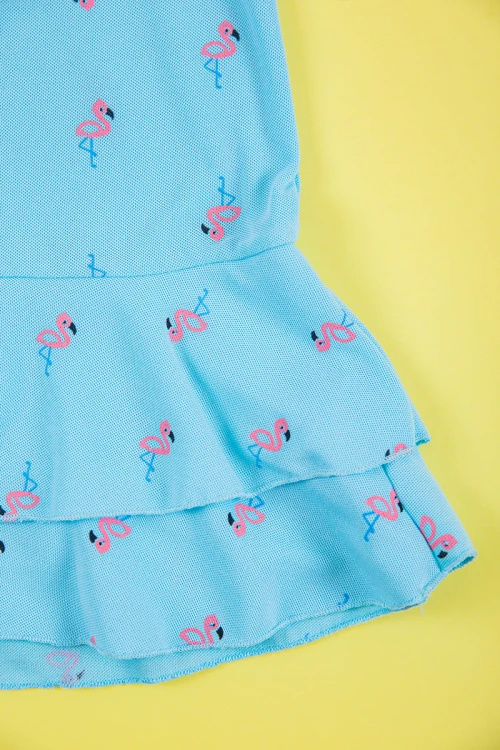 فستان بناتي متعدد الاوان بأكمام قصيرة و ياقة عالية  بسحاب مخفي من الخلف