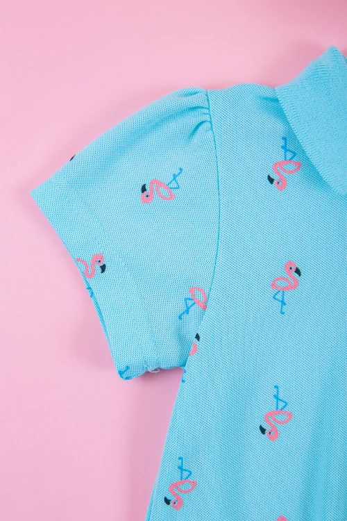 فستان بناتي متعدد الاوان بأكمام قصيرة و ياقة عالية  بسحاب مخفي من الخلف