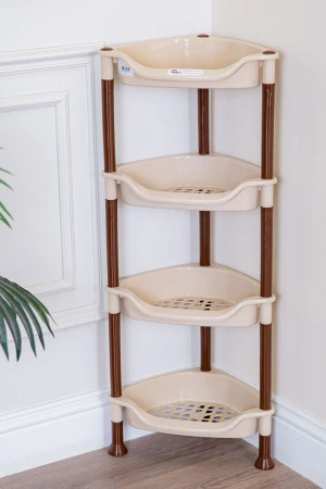 سلة بلاستيك مدورة لون بيج متعددة الاستخدامات 4 رفوف مخرمة