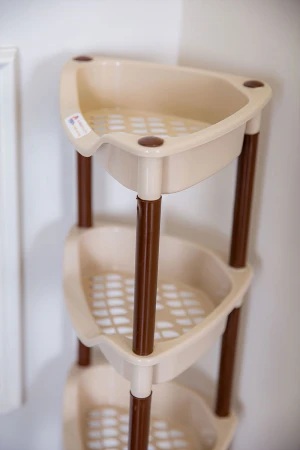 سلة بلاستيك مدورة لون بيج متعددة الاستخدامات 4 رفوف مخرمة