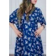 قميص نسائي لون أزرق مزين بالورود ياقة قصة سبعة و أكمام ميدي