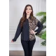 بلوزة نسائية لون أسود ياقة مطوية مزين بفصوص و بقماش التايقر بأزرار من الأمام و الأكمام
