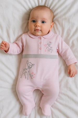 بربتوز بناتي أطفال لون وردي مزين برسومات من الأمام ذو أكمام طويلة و أزرار من الأمام و الأسفل