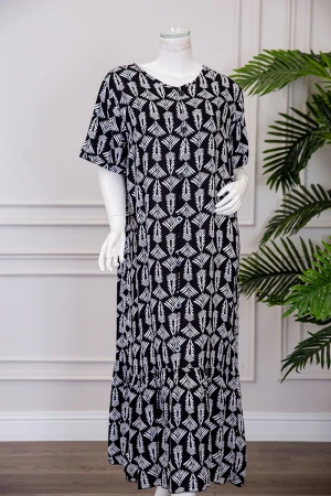 قميص نسائي طويل متعدد الألوان مشجر بياقة دائرية بأزرار من الأمام ذو أكمام قصيرة