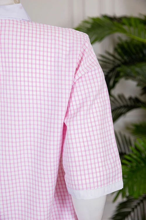 زي عاملة قطعتين متعدد الألوان بلوزة طويلة ياقة مطوية بسحاب و جيوب من الأمام و أكمام ميدي مع بنطلون طويل