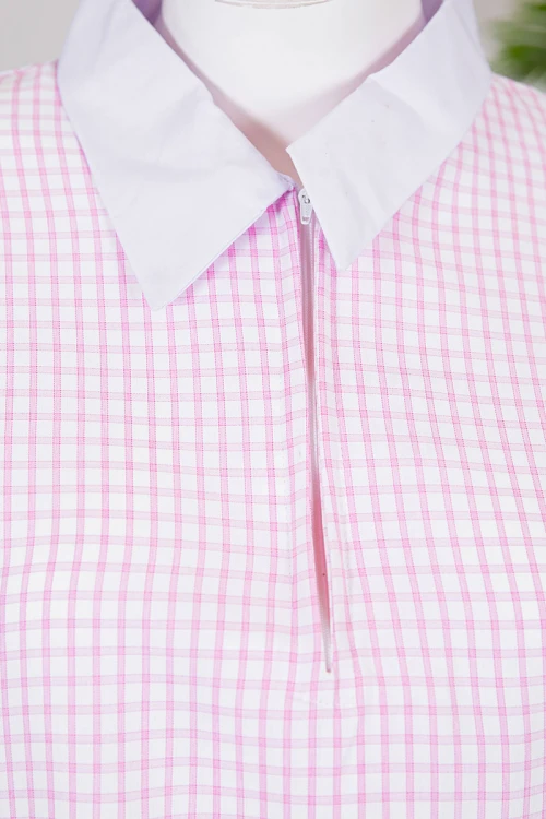 زي عاملة قطعتين متعدد الألوان بلوزة طويلة ياقة مطوية بسحاب و جيوب من الأمام و أكمام ميدي مع بنطلون طويل