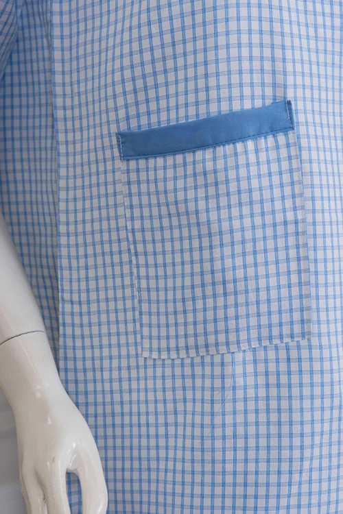 زي عاملة قطعتين متعدد الألوان بلوزة طويلة ياقة مطوية بسحاب و جيوب من الأمام و أكمام ميدي مع بنطلون طويل