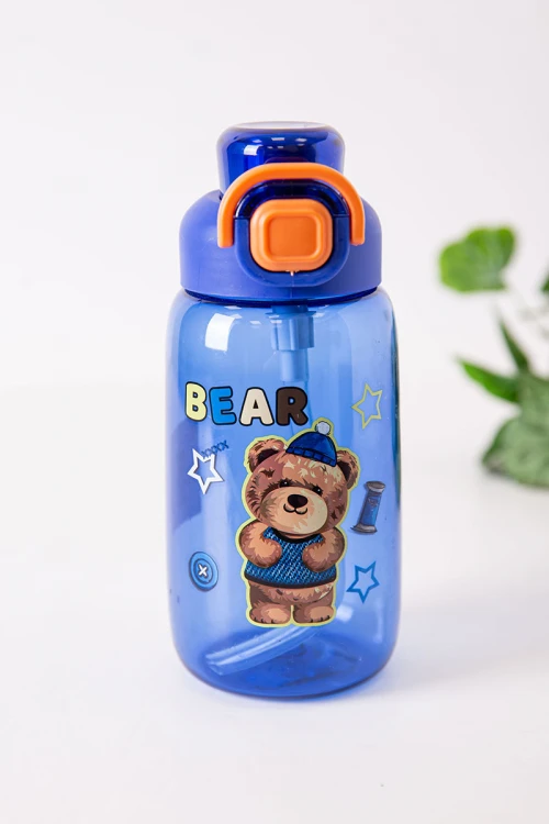 زمزمية مدرسية متعددة الألوان مزينة بكتابات و رسومات كرتونية مشروب بارد بلاستيك شفاف