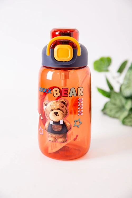 زمزمية مدرسية متعددة الألوان مزينة بكتابات و رسومات كرتونية مشروب بارد بلاستيك شفاف