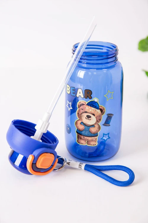 زمزمية مدرسية متعددة الألوان مزينة بكتابات و رسومات كرتونية مشروب بارد بلاستيك شفاف