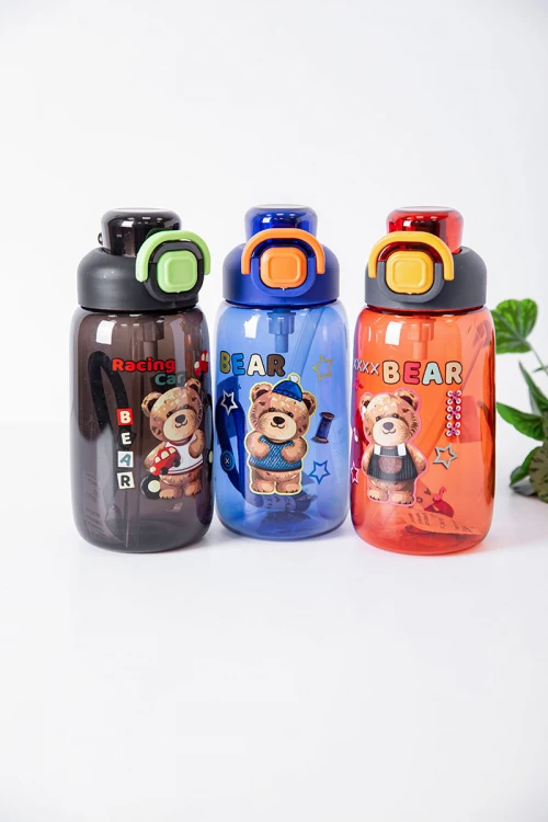 زمزمية مدرسية متعددة الألوان مزينة بكتابات و رسومات كرتونية مشروب بارد بلاستيك شفاف