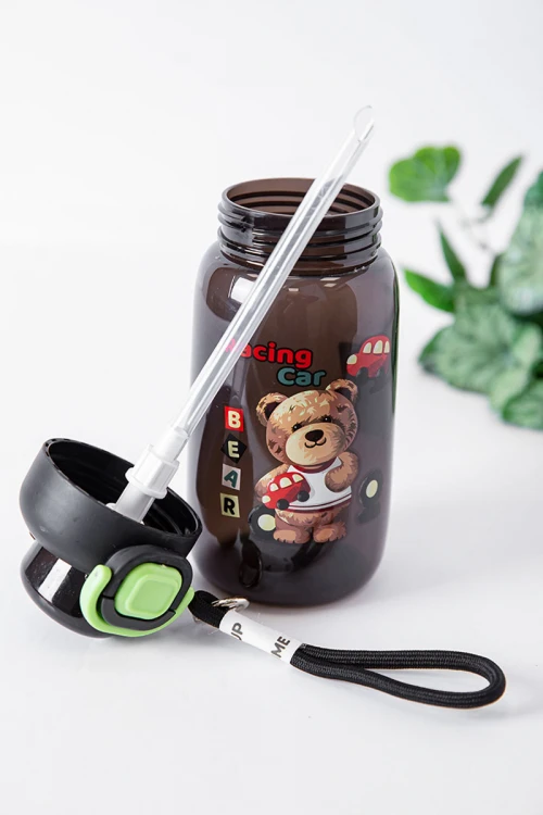 زمزمية مدرسية متعددة الألوان مزينة بكتابات و رسومات كرتونية مشروب بارد بلاستيك شفاف