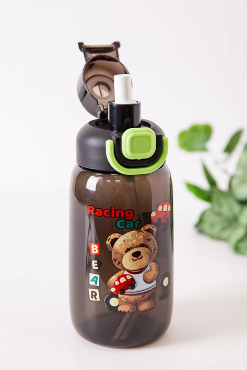 زمزمية مدرسية متعددة الألوان مزينة بكتابات و رسومات كرتونية مشروب بارد بلاستيك شفاف