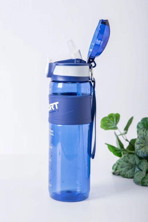 زمزمية مدرسية متعددة الألوان مزينة بكتابات من الأمام مشروب بارد بلاستيك شفاف