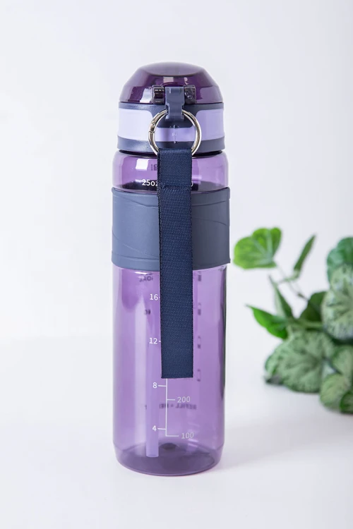 زمزمية مدرسية متعددة الألوان مزينة بكتابات من الأمام مشروب بارد بلاستيك شفاف