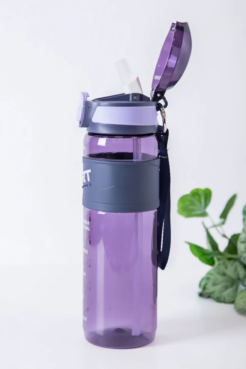 زمزمية مدرسية متعددة الألوان مزينة بكتابات من الأمام مشروب بارد بلاستيك شفاف