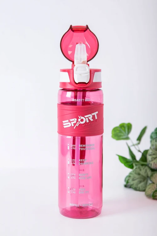 زمزمية مدرسية متعددة الألوان مزينة بكتابات من الأمام مشروب بارد بلاستيك شفاف