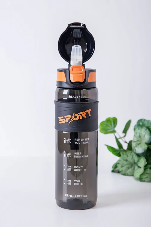 زمزمية مدرسية متعددة الألوان مزينة بكتابات من الأمام مشروب بارد بلاستيك شفاف