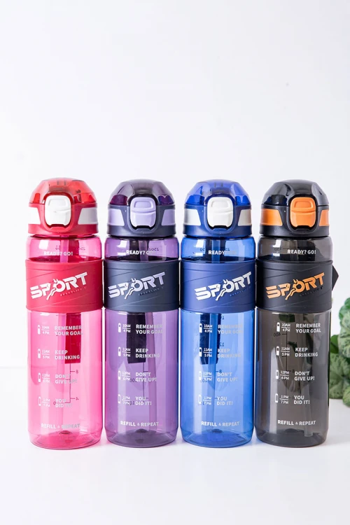 زمزمية مدرسية متعددة الألوان مزينة بكتابات من الأمام مشروب بارد بلاستيك شفاف