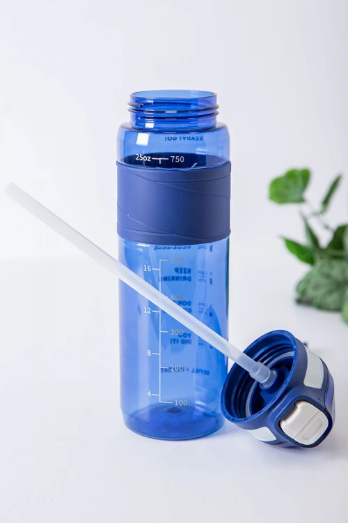 زمزمية مدرسية متعددة الألوان مزينة بكتابات من الأمام مشروب بارد بلاستيك شفاف